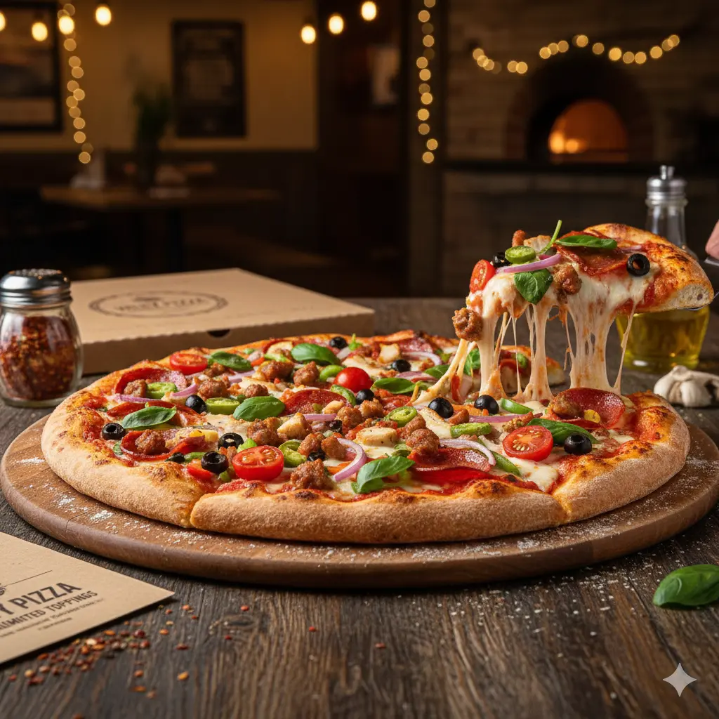 Valley Pizza with unlimited toppings at Fritou in Regina, SK